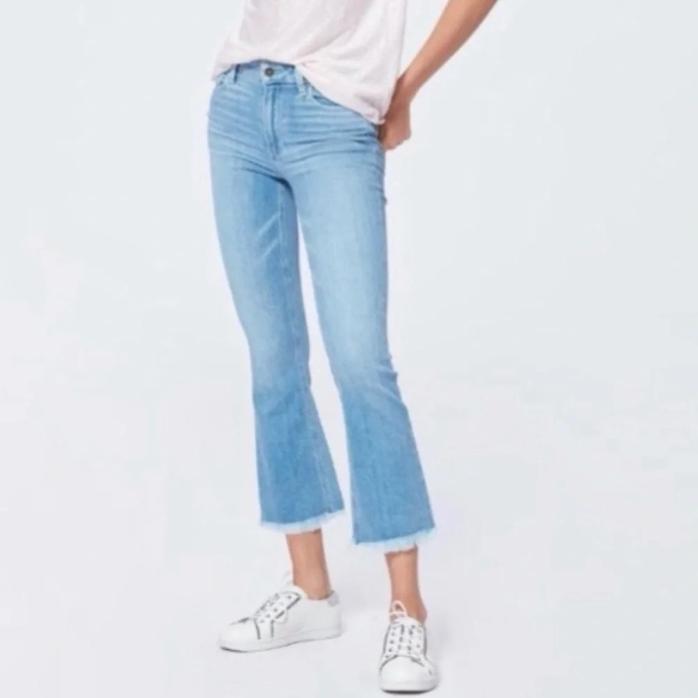 PAIGE Light Wash Cropped Flare Jeans
